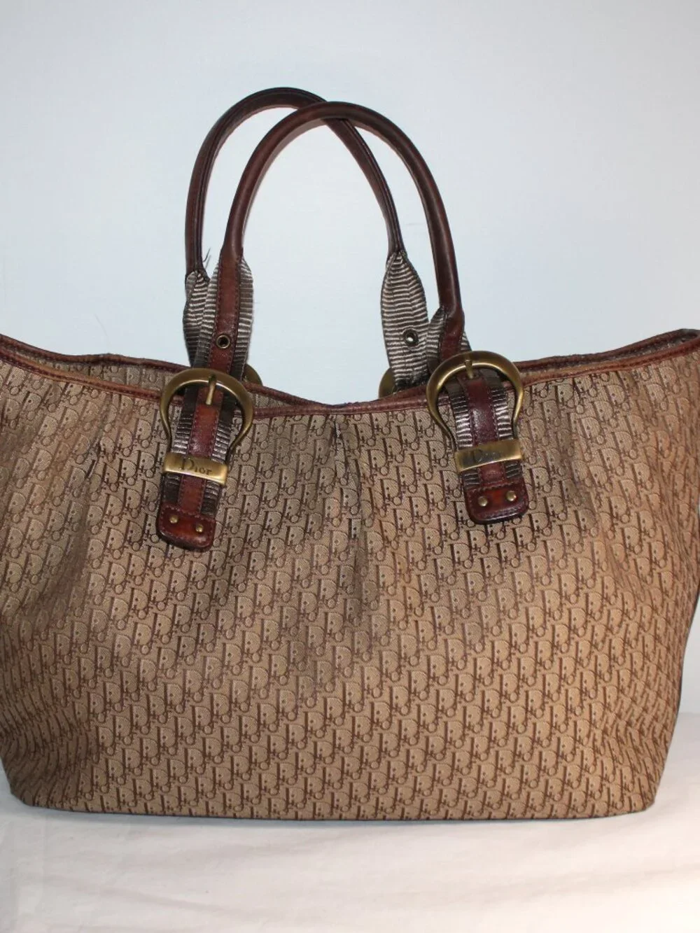 Christian Dior Vintage Trotter Canvas Tote Monogram  Brown Buckle Shoulder Bag